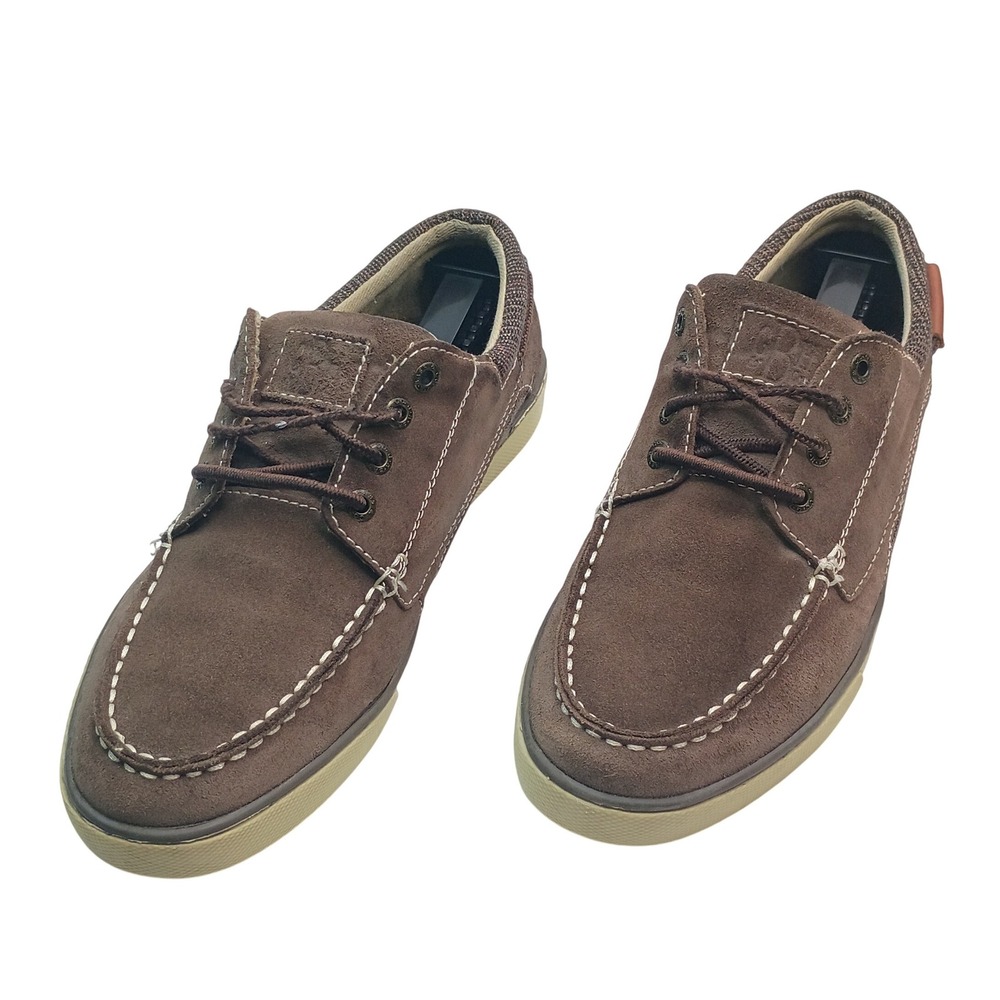 G.H. Bass & Co Boat Shoes Men Size 9 Brown Suede Fabric Lace Up Casual